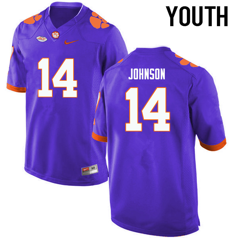 Youth Clemson Tigers #14 Denzel Johnson College Football Jerseys-Purple - Click Image to Close